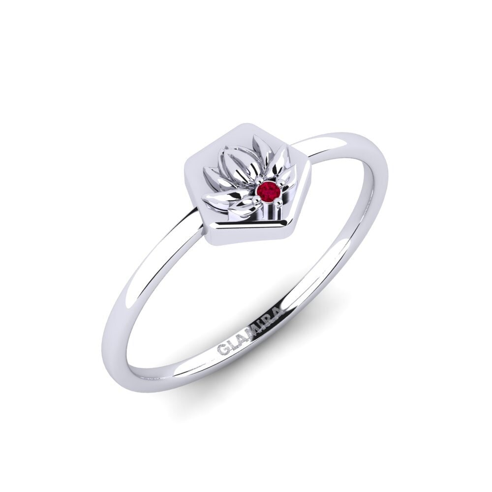 Vàng Trắng 14K Đá Ruby / Hồng Ngọc Nhẫn Relievo