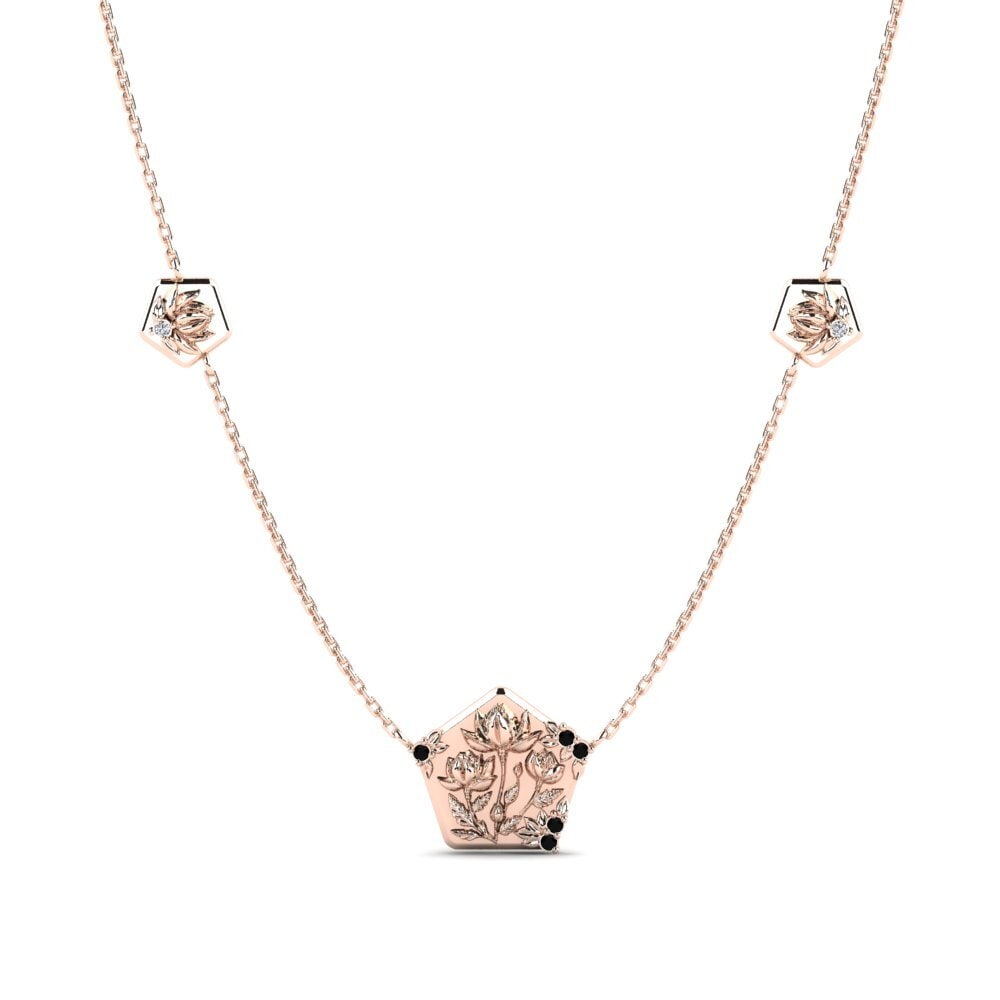 9k Oro Rosa Zafiro negro Collar de Mujer Repoussage