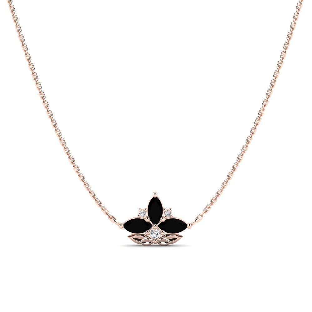 14k Oro Rosa Diamante Negro Collar de Mujer Repousse