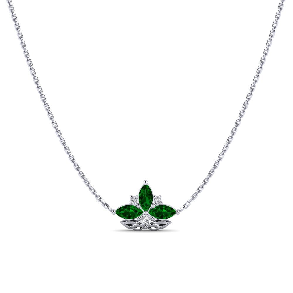 Plata 925 Circonita Verde Collar de Mujer Repousse