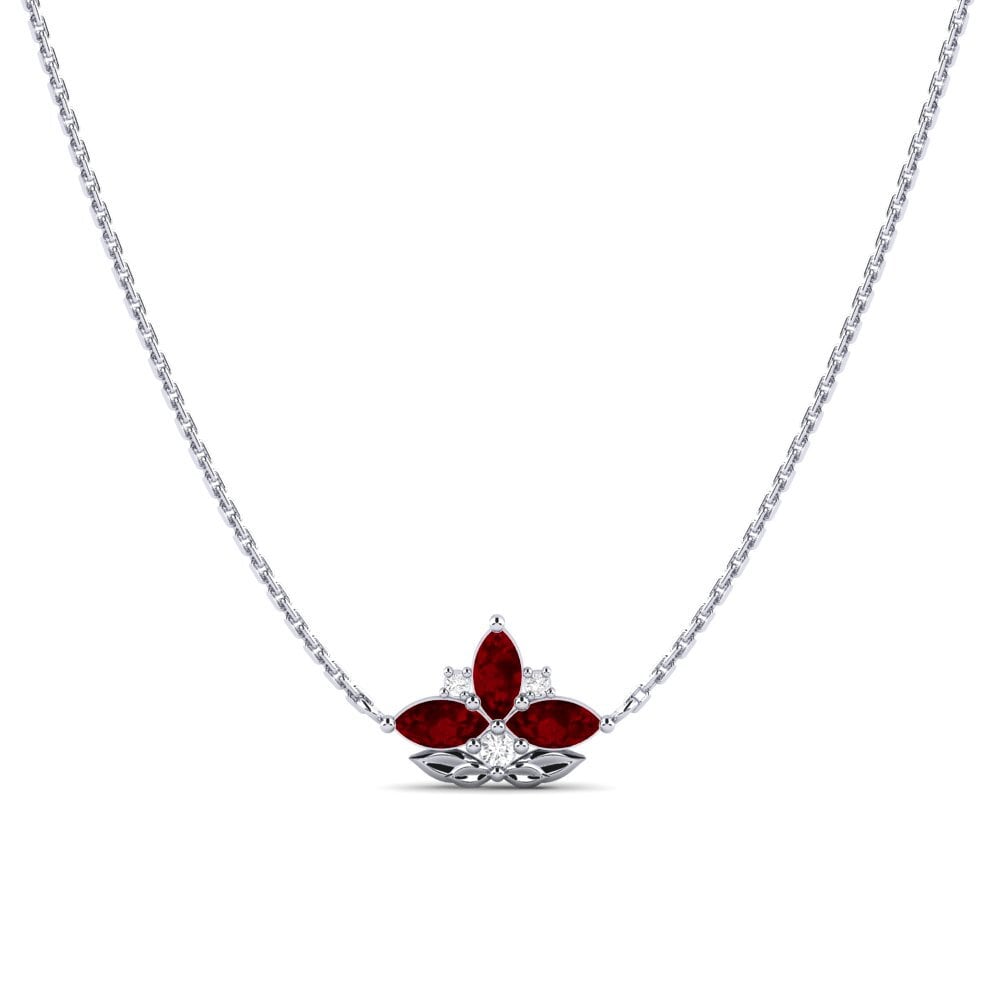 Vàng Trắng 14K Đá Ruby / Hồng Ngọc Dây chuyền nữ Repousse