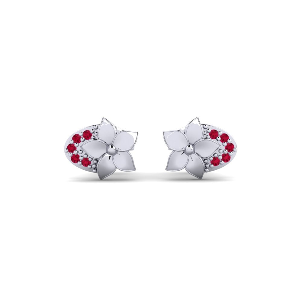Vàng Trắng 14K Đá Ruby / Hồng Ngọc Bông tai nữ Riverside