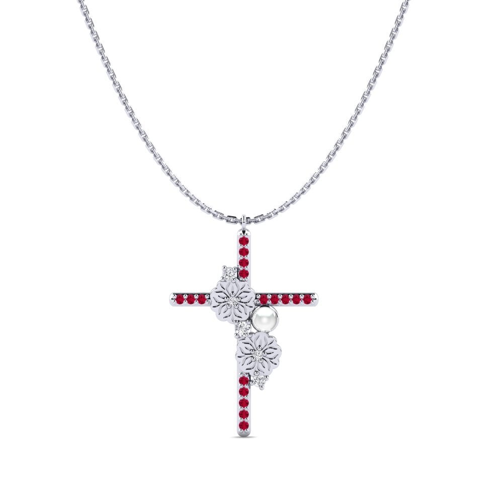 14ct White Gold Ruby Women's Necklace Sawa