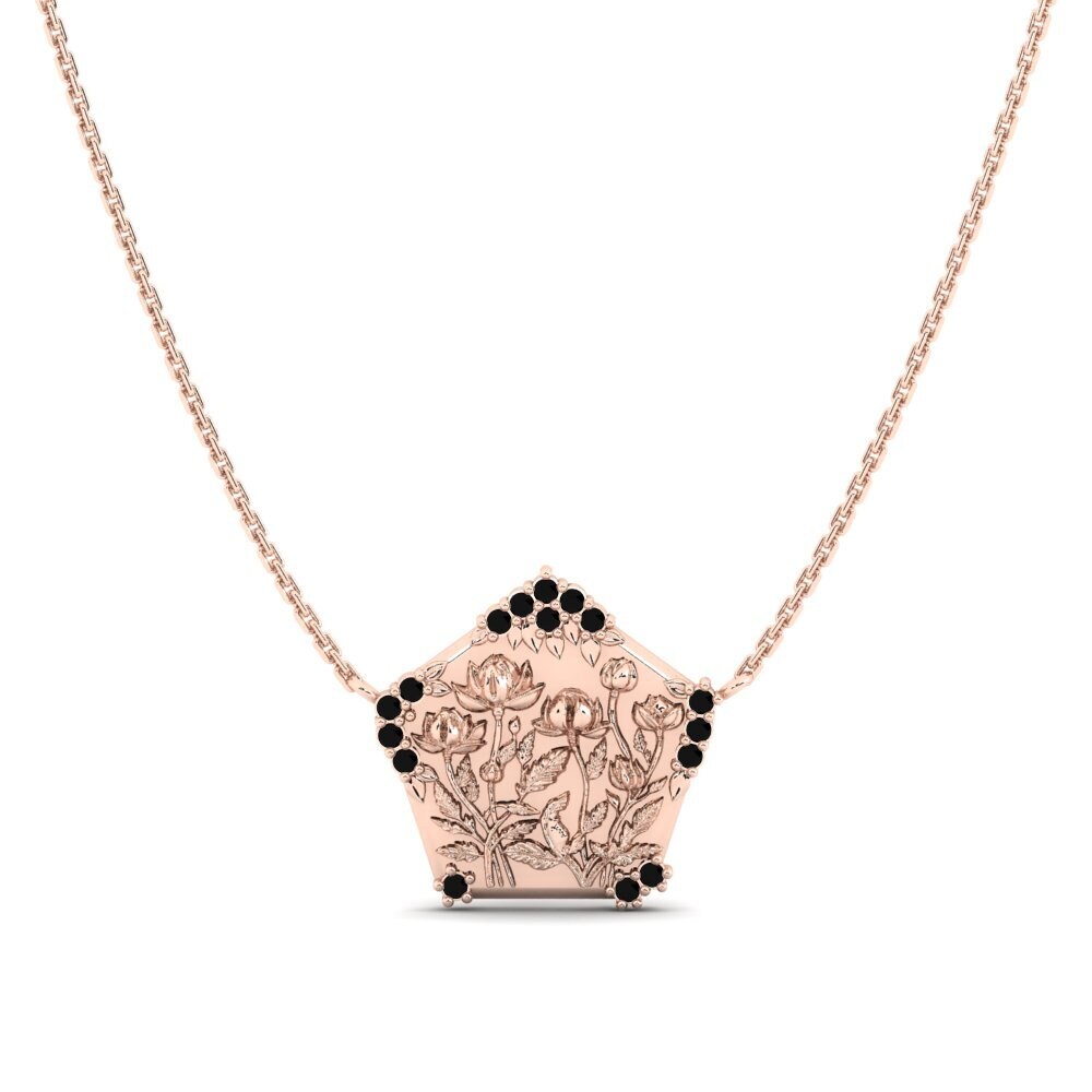 14k Oro Rosa Diamante Negro Collar de Mujer Sbalzo