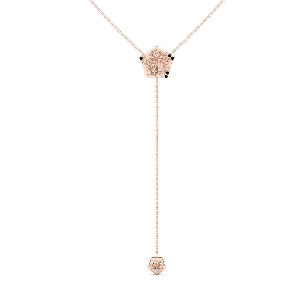 14k Oro Rosa Diamante Negro Collar de Mujer Scavata