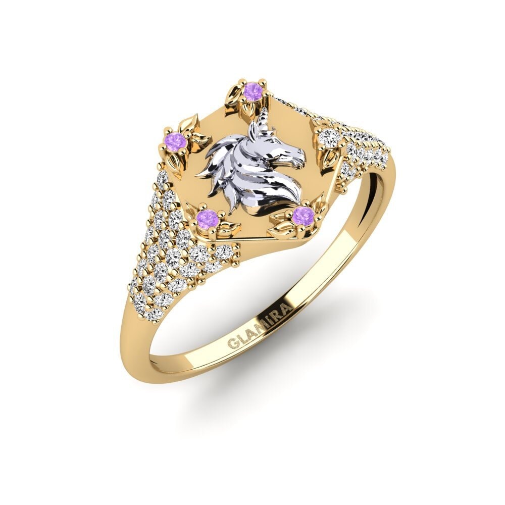 14k Oro Amarillo & Blanco Amatista Anillo Sinnlight
