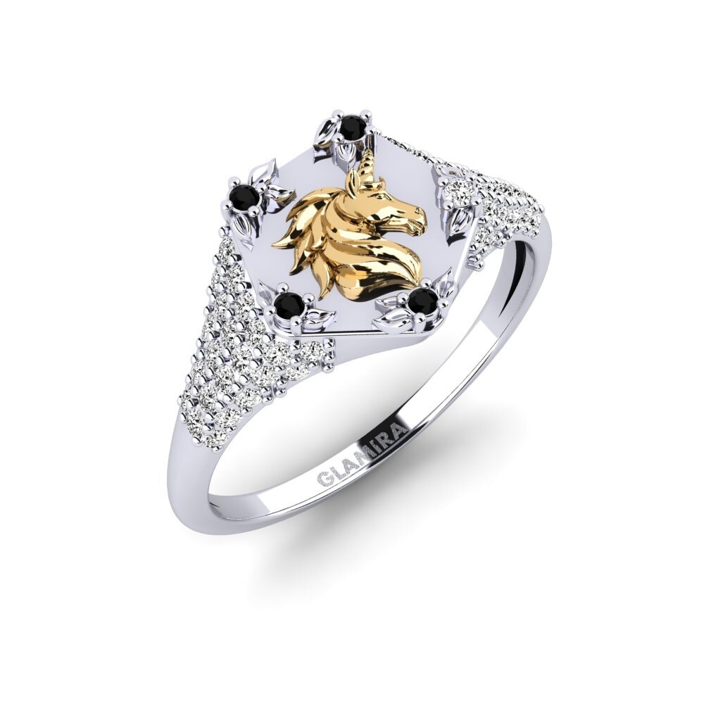 585 Weiß & Gelbgold Schwarzer Onyx Ring Sinnlight