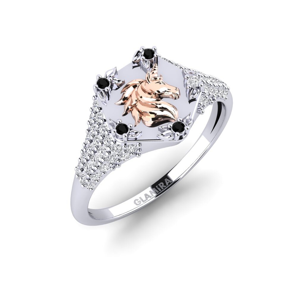 585 Weiß & Rotgold Schwarzer Diamant Ring Sinnlight