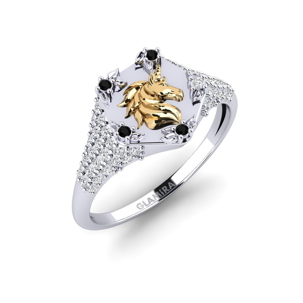 585 Weiß & Gelbgold Schwarzer Diamant Ring Sinnlight