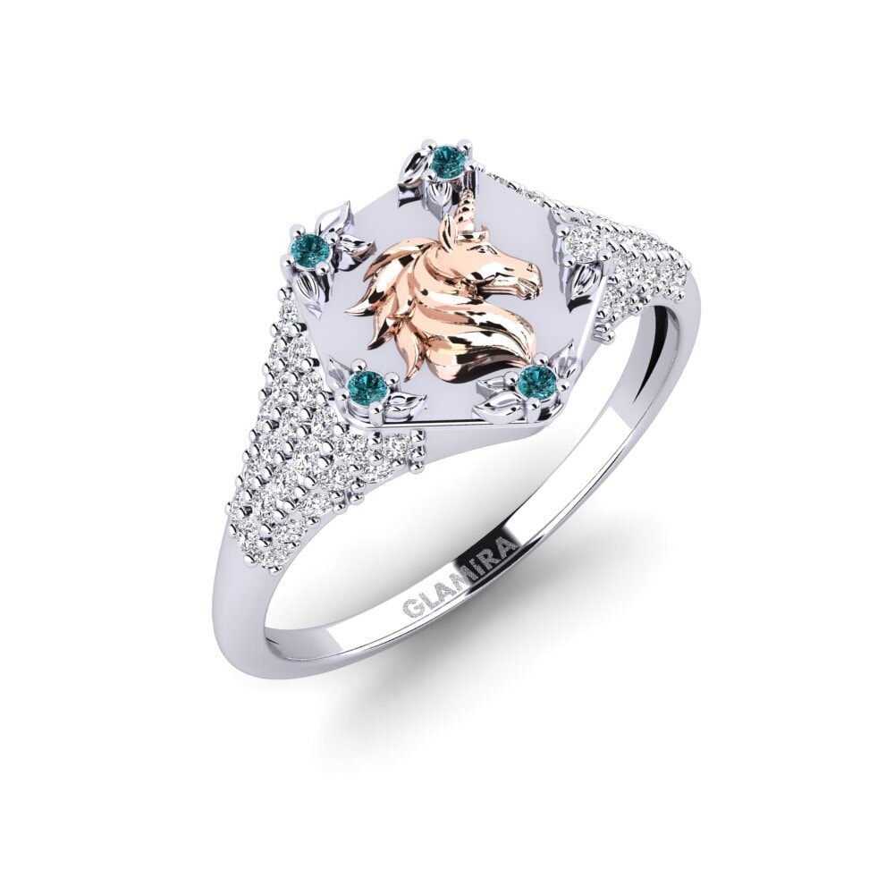 Vàng Trắng-Đỏ 14K Kim Cương Xanh Dương Nhẫn Sinnlight