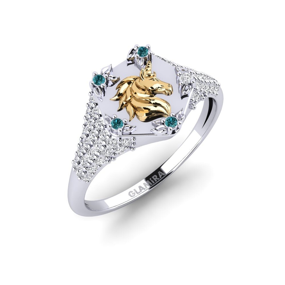 750 Weiß & Gelbgold Blauer Diamant Ring Sinnlight