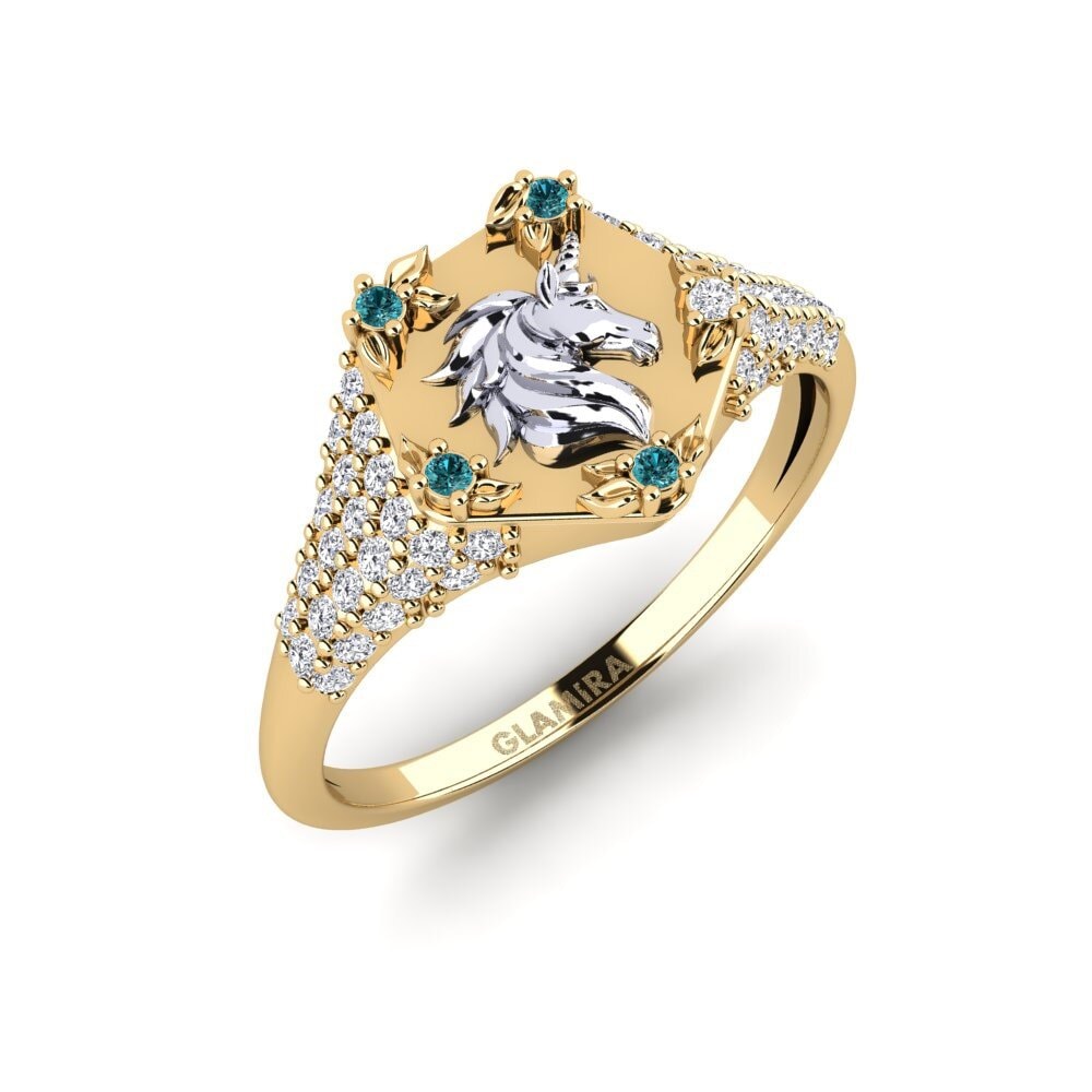 750 Gelb & Weißgold Blauer Diamant Ring Sinnlight