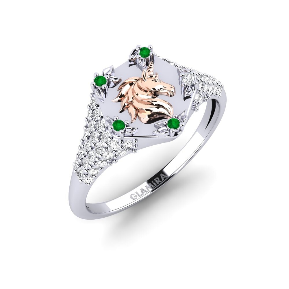 14k Oro Blanco & Rosa Esmeralda Anillo Sinnlight