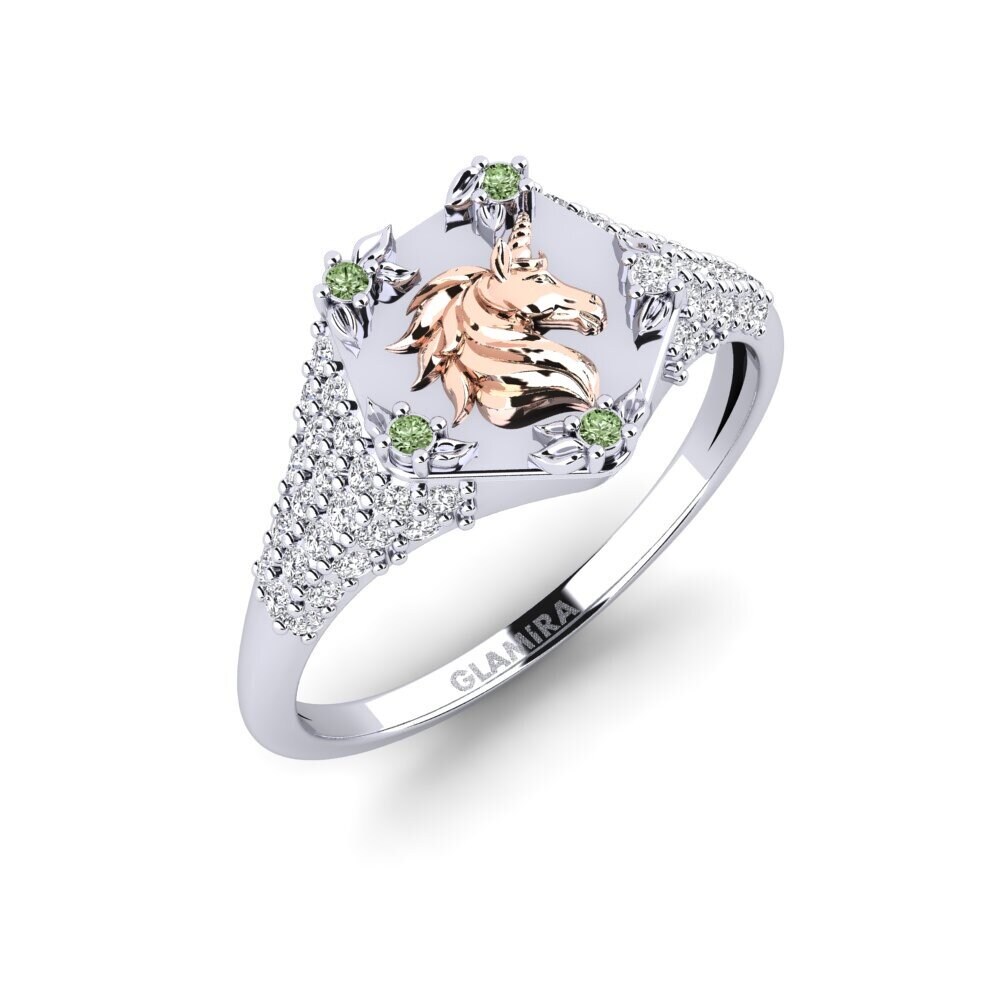 375 Weiß & Rotgold Grüner Diamant Ring Sinnlight
