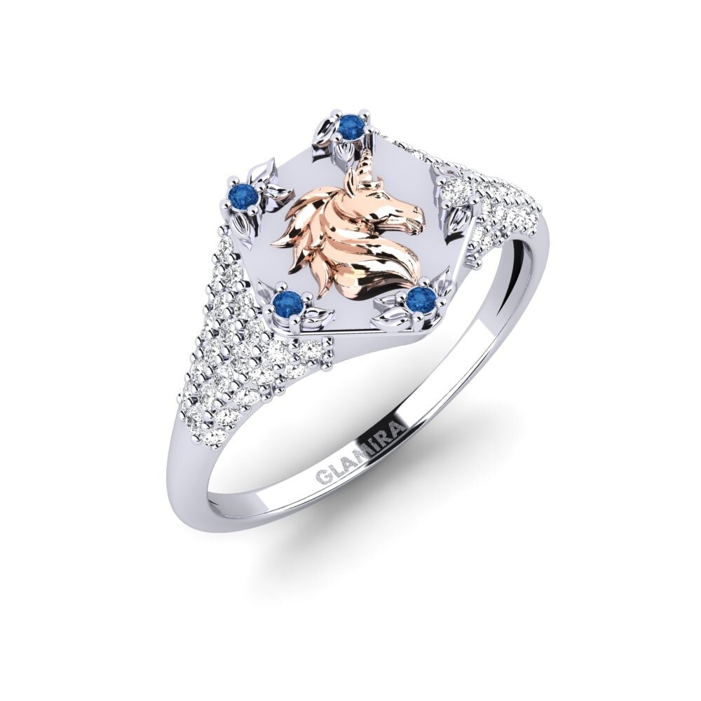 585 Weiß & Rotgold Dunkelblauer Zirkonia Ring Sinnlight