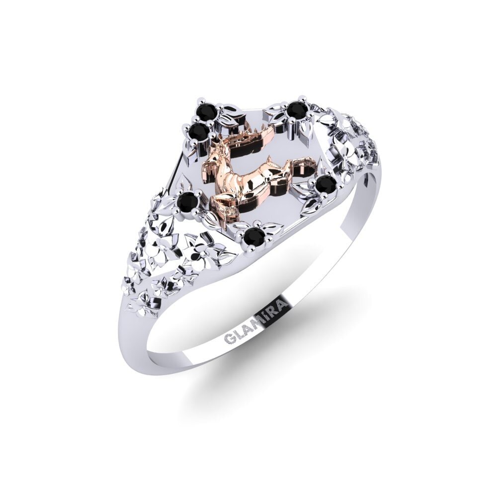 585 Weiß & Rotgold Schwarzer Diamant Ring Skonsam