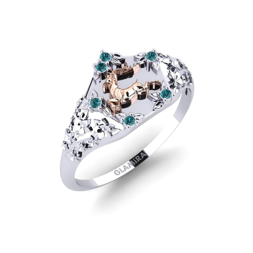 Vàng Trắng-Đỏ 14K Kim Cương Xanh Dương Nhẫn Skonsam