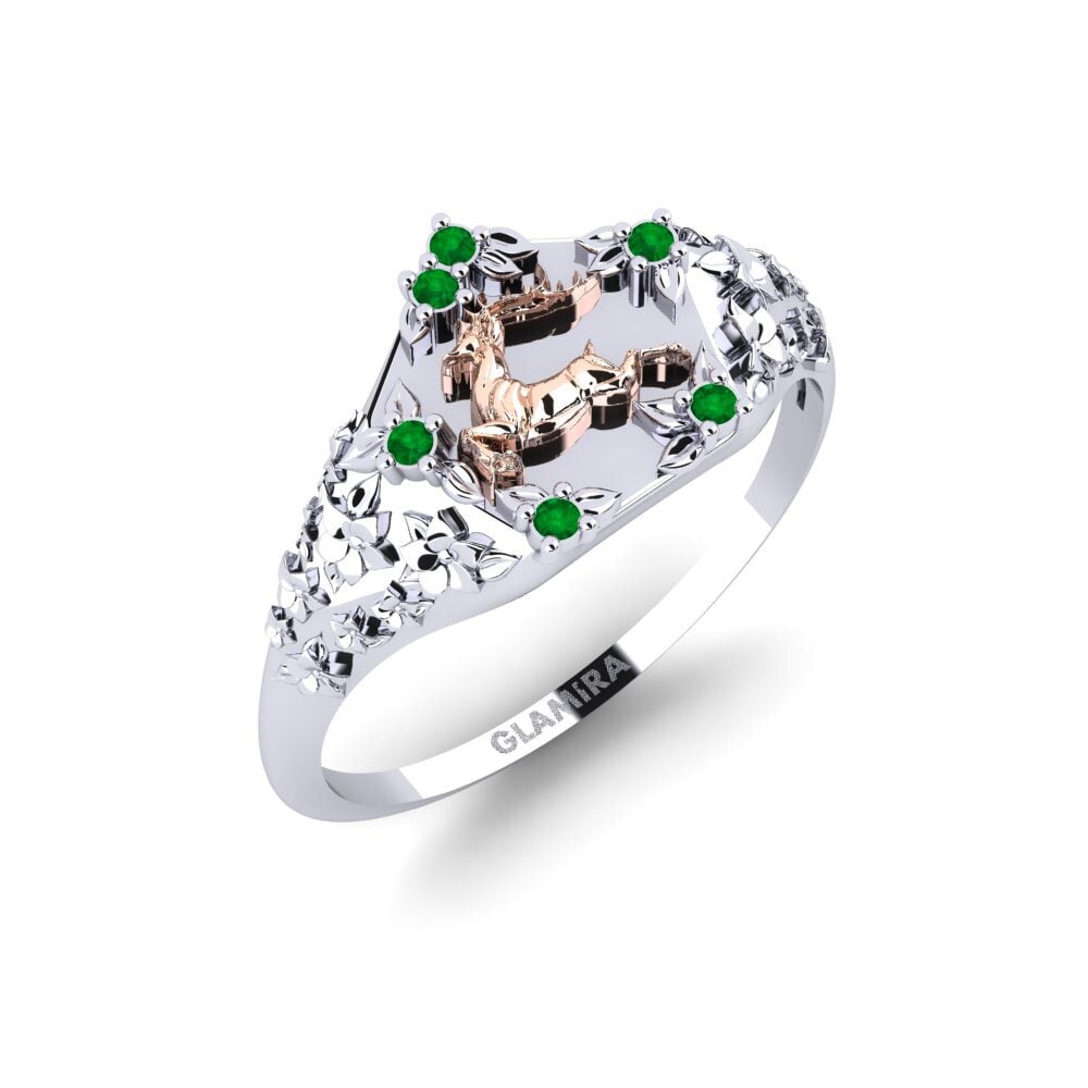 14k Oro Blanco & Rosa Esmeralda Anillo Skonsam