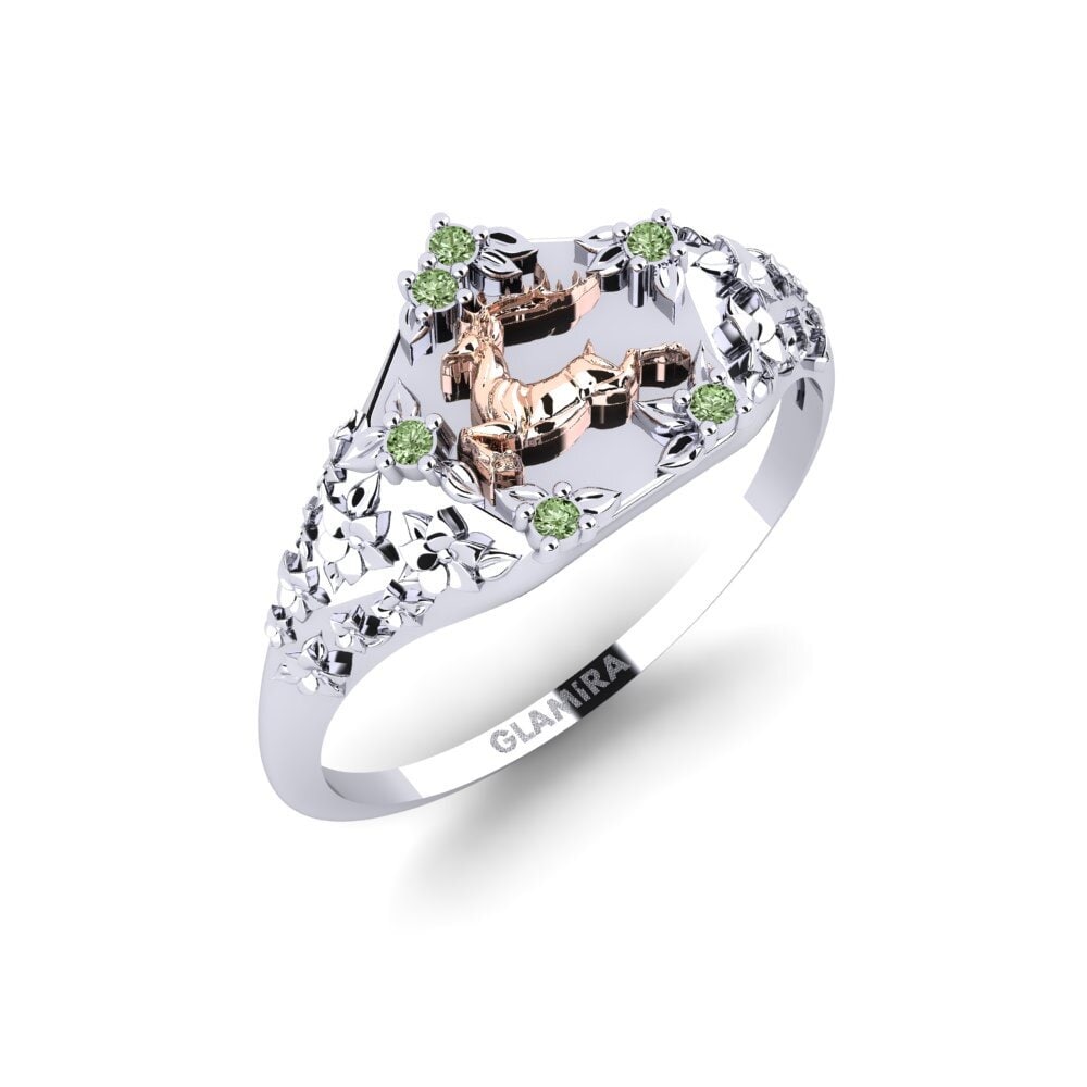 375 Weiß & Rotgold Grüner Diamant Ring Skonsam