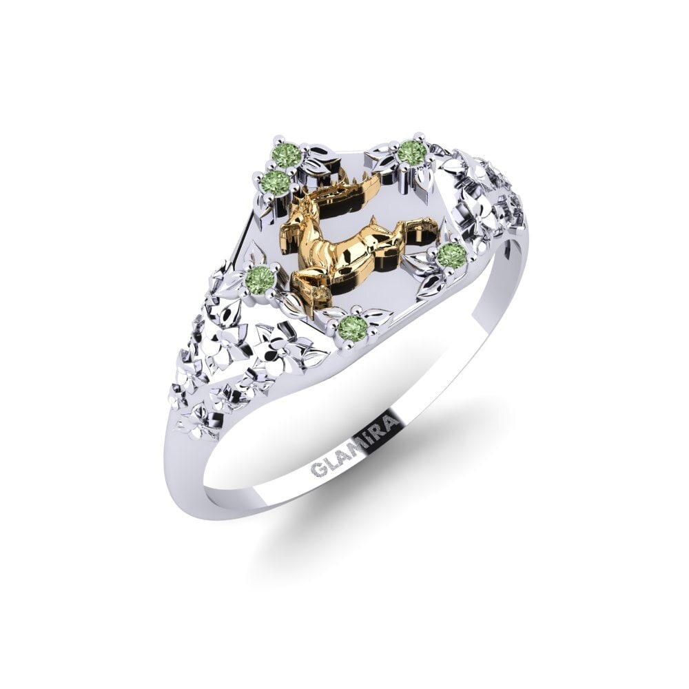 585 Weiß & Gelbgold Grüner Diamant Ring Skonsam