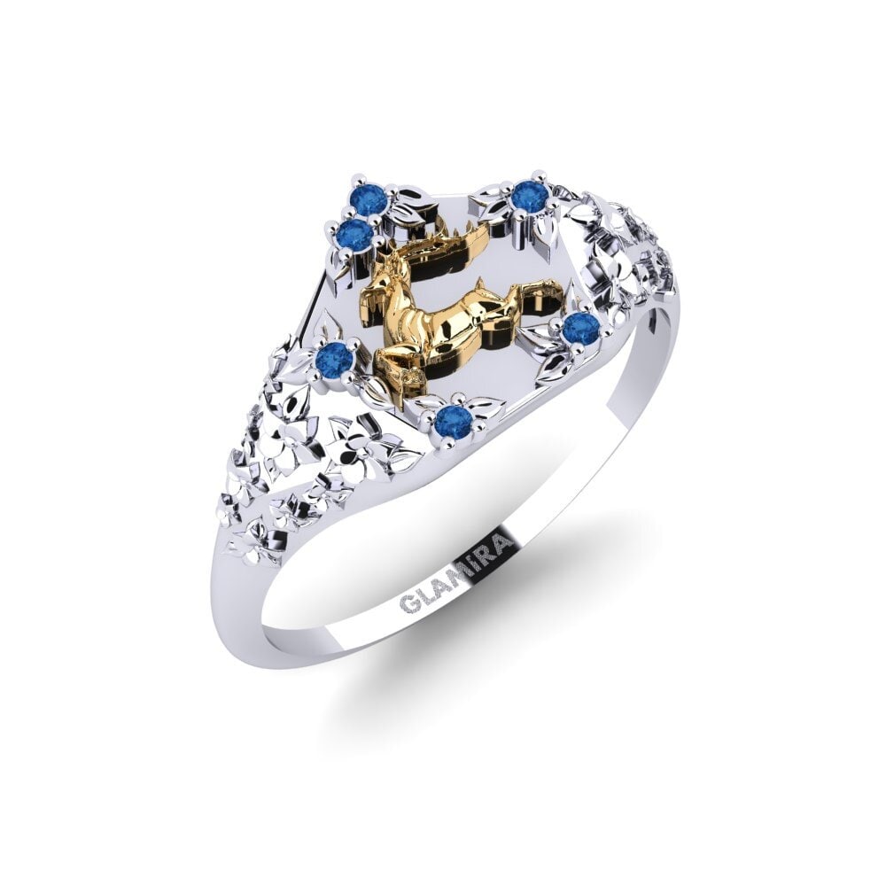 585 Weiß & Gelbgold Dunkelblauer Zirkonia Ring Skonsam