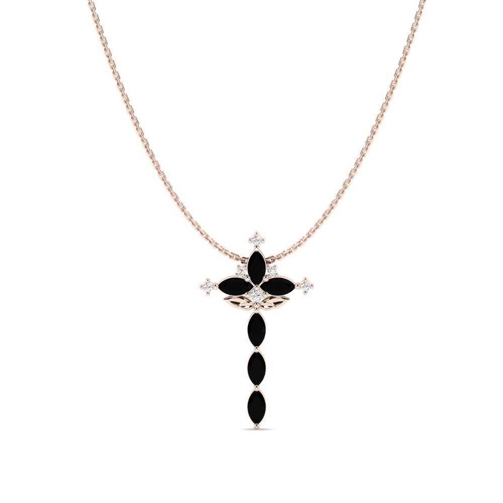 18k Oro Rosa Ónix Negro Colgante de Mujer Caprifolium