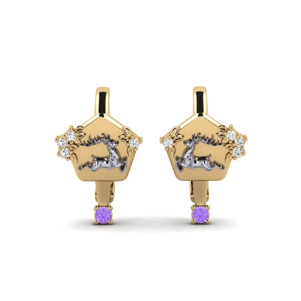 14k Oro Amarillo & Blanco Amatista Pendiente de mujer Chiaroscuro