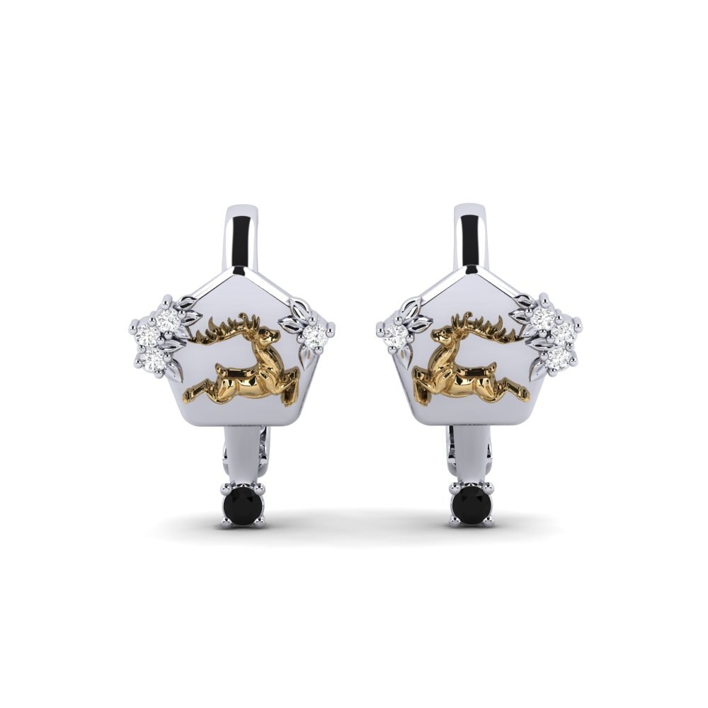 585 Weiß & Gelbgold Schwarzer Saphir Damen ohrring Chiaroscuro