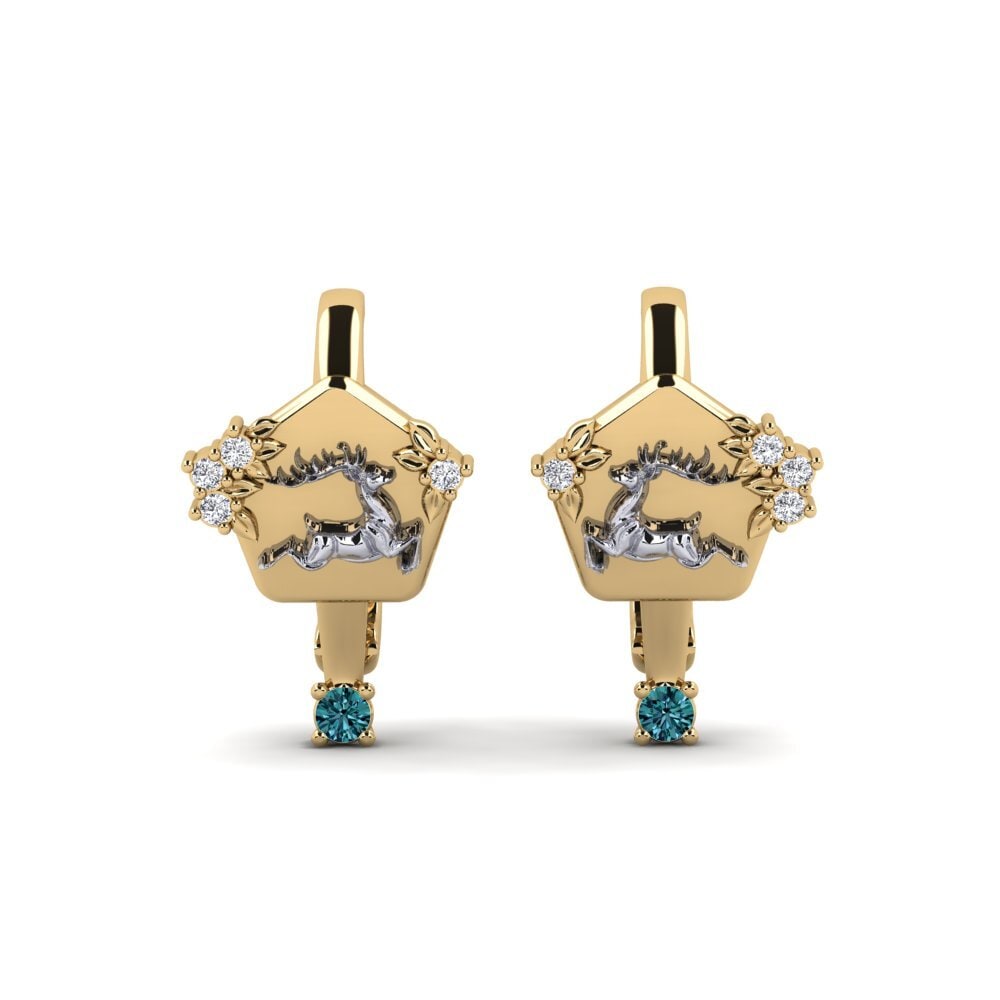 750 Gelb & Weißgold Blauer Diamant Damen ohrring Chiaroscuro