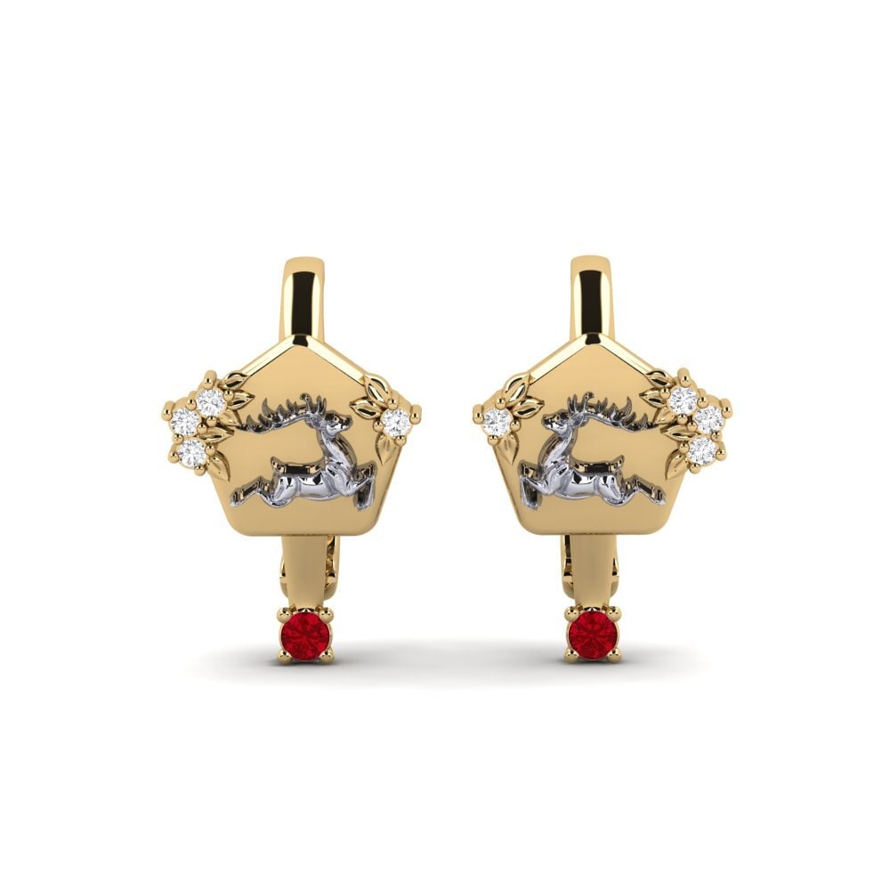 375 Gelb & Weißgold Roter Zirkonia Damen ohrring Chiaroscuro