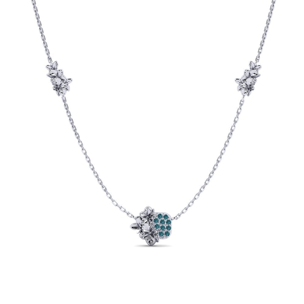 950 Platin Rund Blauer Diamant Damen halskette Cortland
