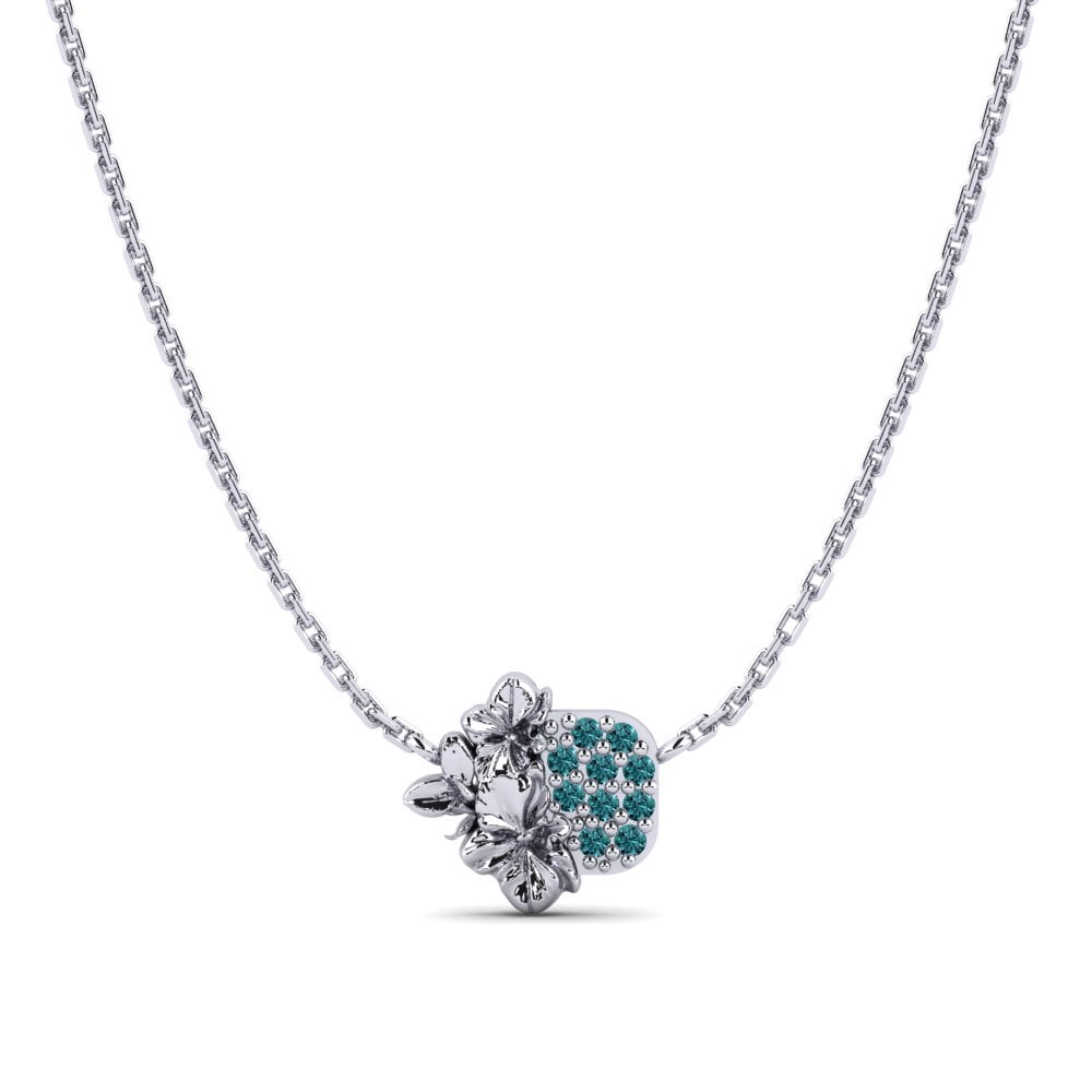 950 Platin Rund Blauer Diamant Damen halskette Cranberry