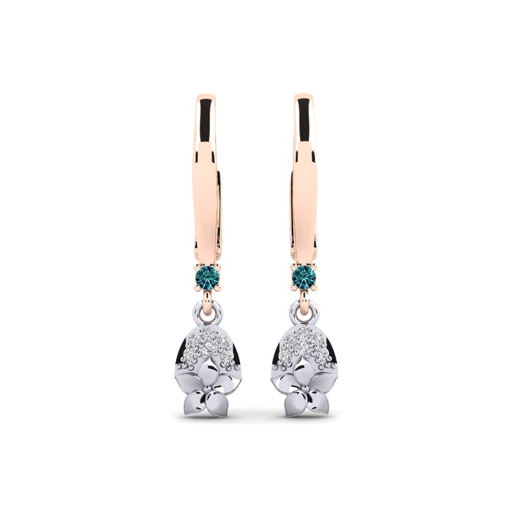 Vàng Trắng-Đỏ 14K Kim Cương Xanh Dương Bông tai nữ Eleventh