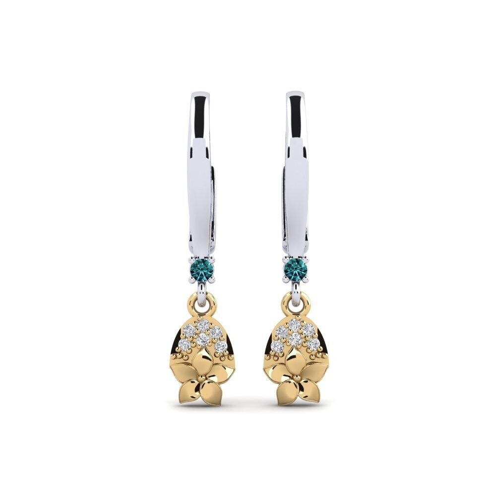 750 Weiß & Gelbgold Blauer Diamant Damen ohrring Eleventh