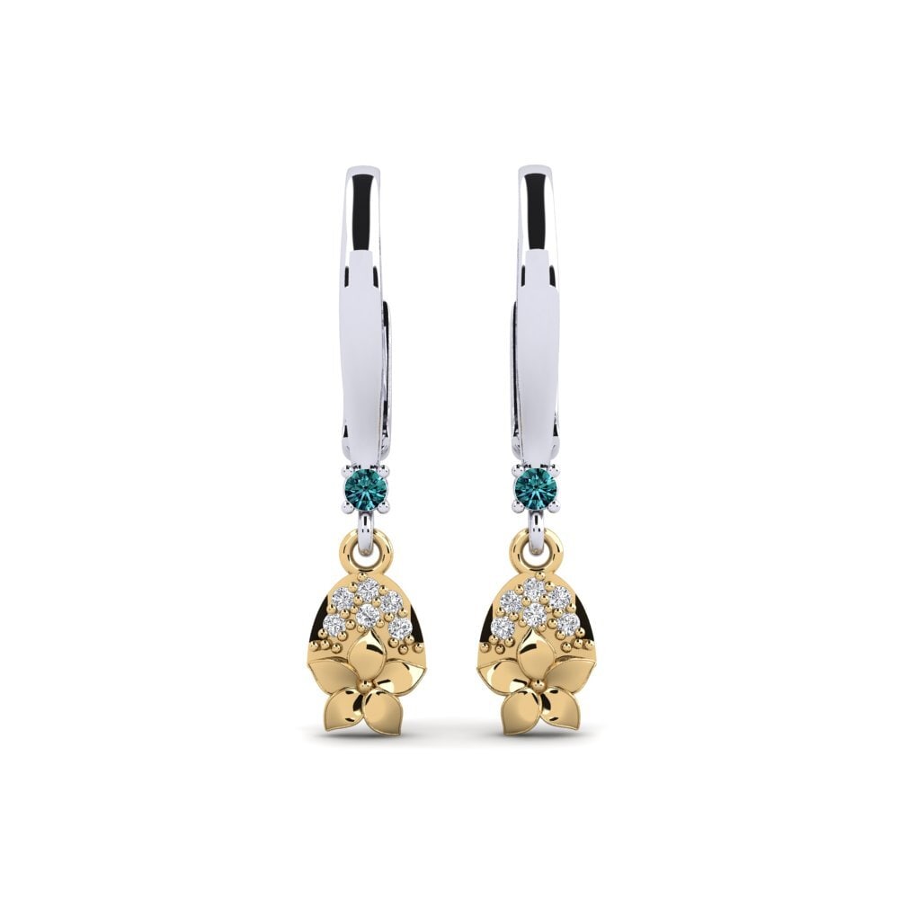750 Gelb & Weißgold Blauer Diamant Damen ohrring Eleventh