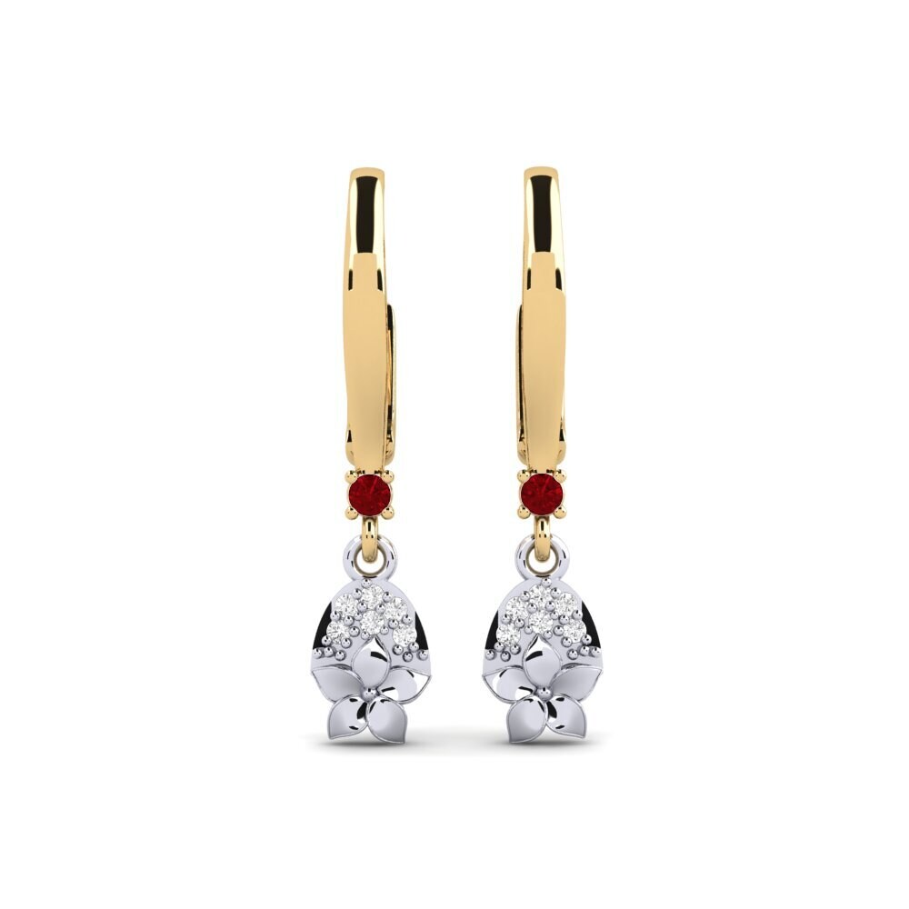375 Gelb & Weißgold Roter Zirkonia Damen ohrring Eleventh