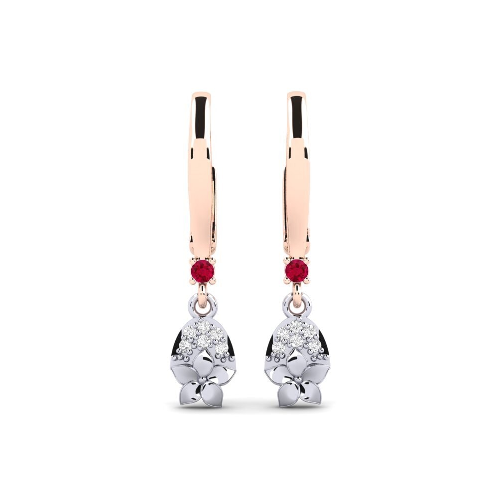 Vàng Trắng-Đỏ 14K Đá Ruby / Hồng Ngọc Bông tai nữ Eleventh