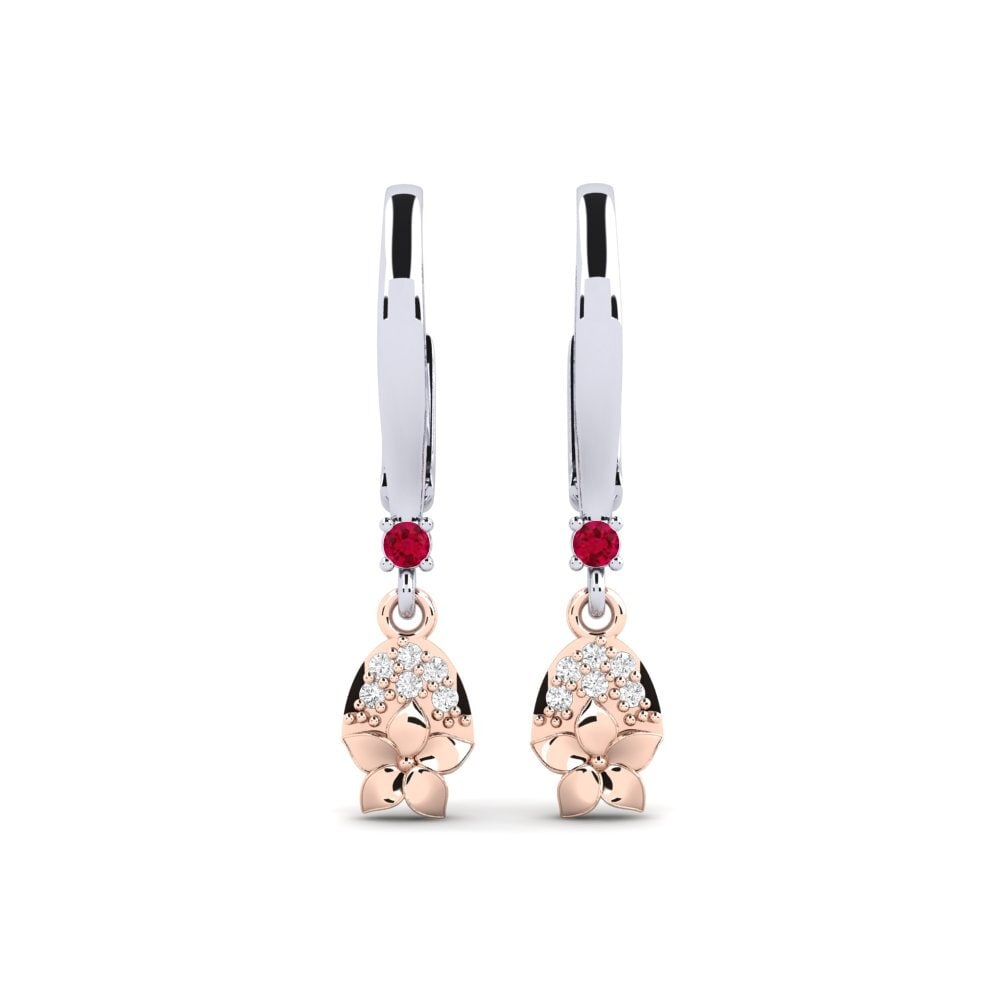 Vàng Trắng-Đỏ 14K Đá Ruby / Hồng Ngọc Bông tai nữ Eleventh