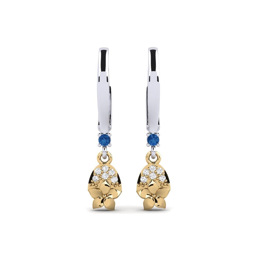 585 Weiß & Gelbgold Dunkelblauer Zirkonia Damen ohrring Eleventh