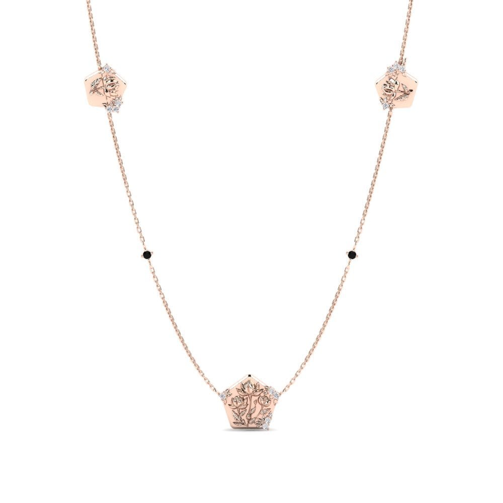14k Oro Rosa Diamante Negro Collar de Mujer Escultura