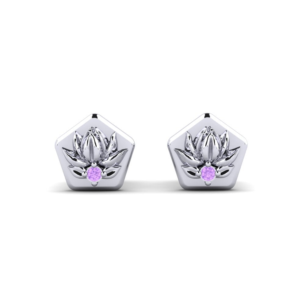 Vàng Trắng 14K Đá Thạch Anh Tím Bông tai nữ Floretum