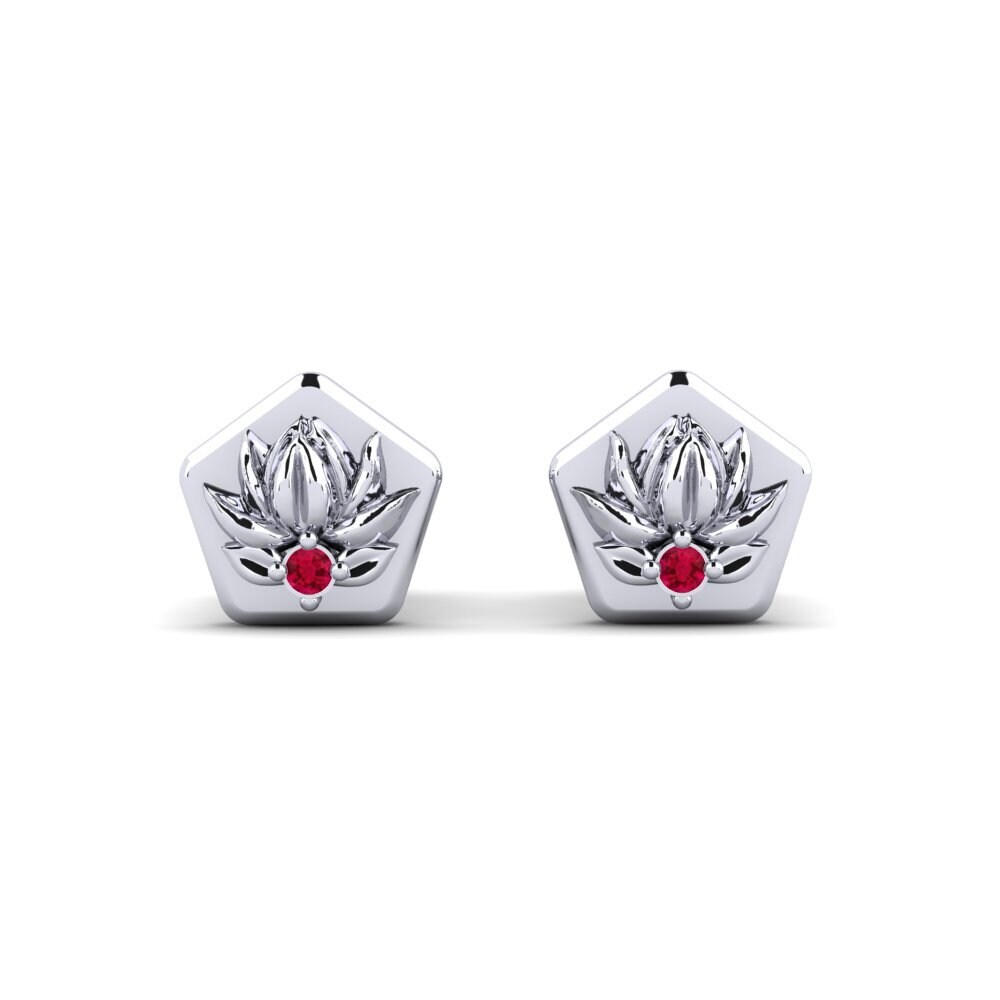 Vàng Trắng 14K Đá Ruby / Hồng Ngọc Bông tai nữ Floretum