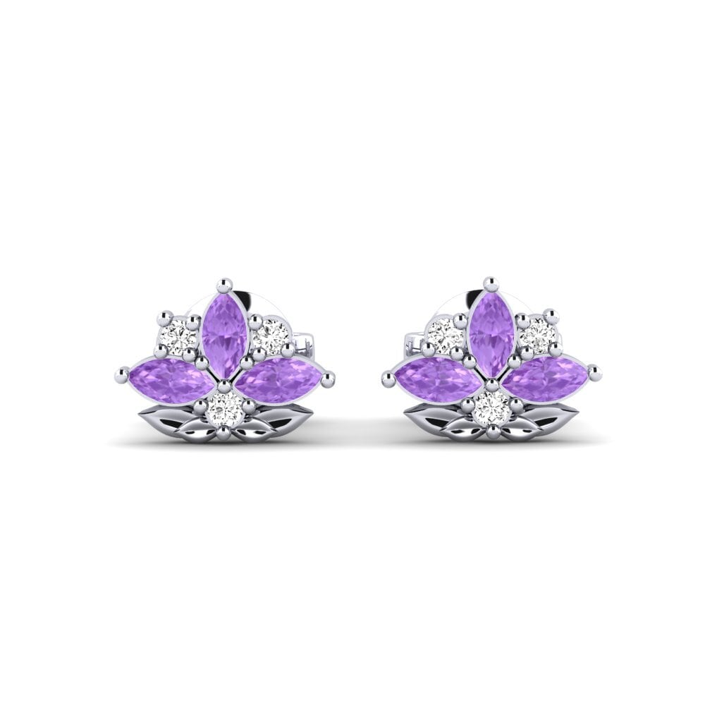 Vàng Trắng 14K Đá Thạch Anh Tím Bông tai nữ Floritura