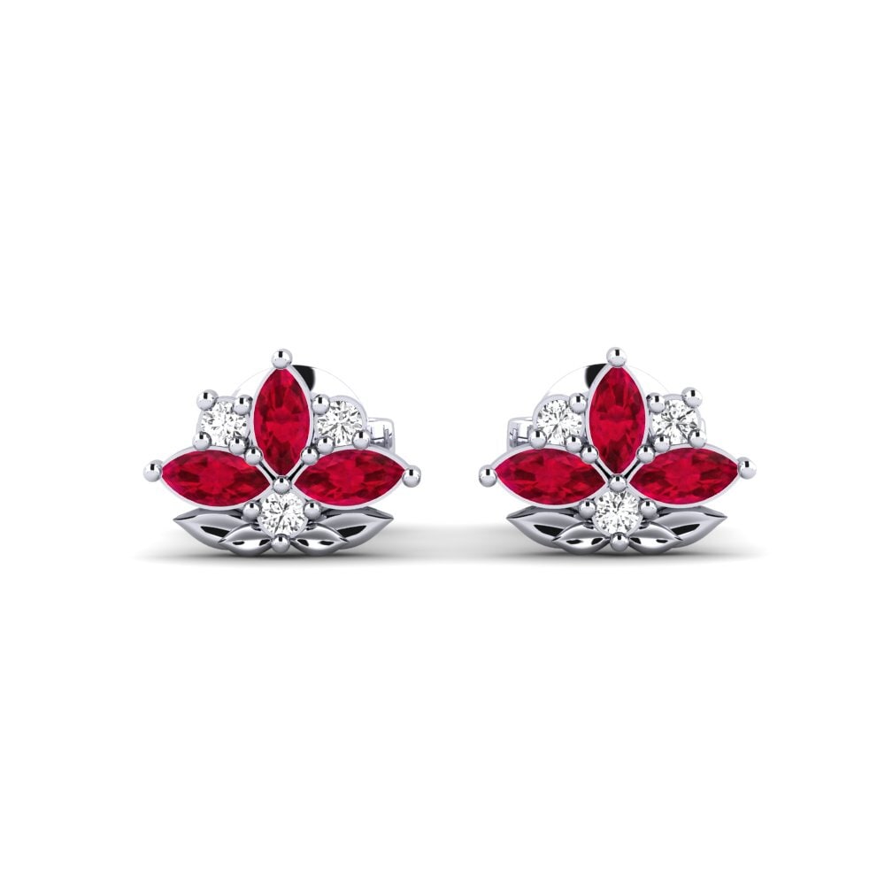Vàng Trắng 14K Đá Ruby / Hồng Ngọc Bông tai nữ Floritura