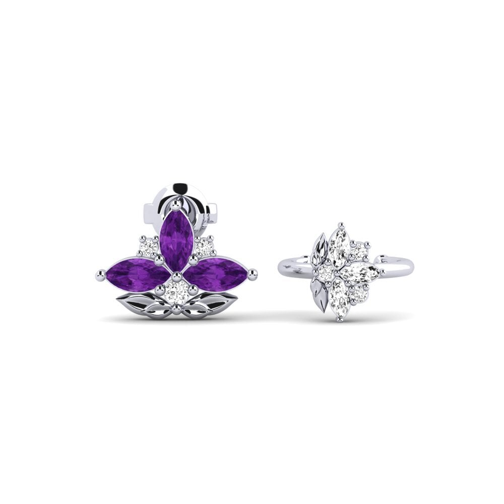 Vàng Trắng 14K Đá Thạch Anh Tím Bông tai nữ Forankrad - SET