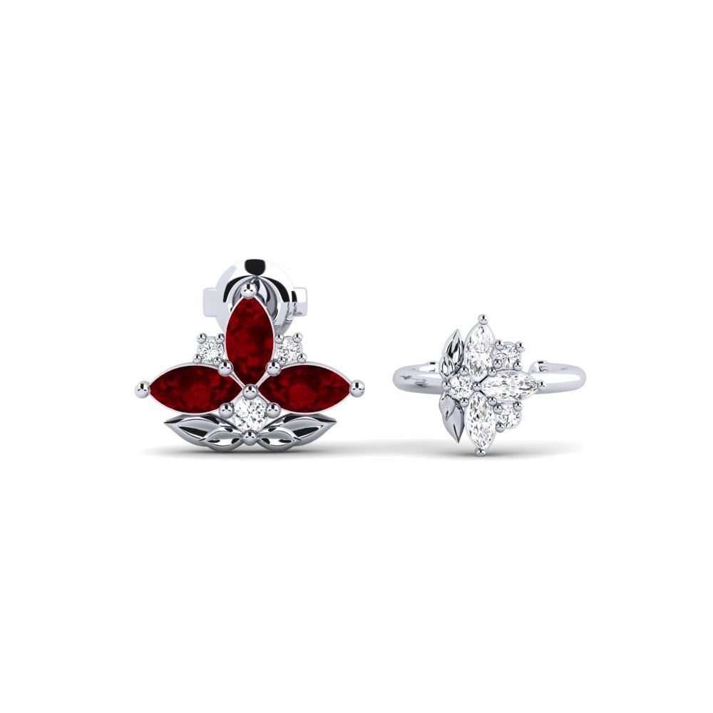 Vàng Trắng 14K Đá Ruby / Hồng Ngọc Bông tai nữ Forankrad - SET