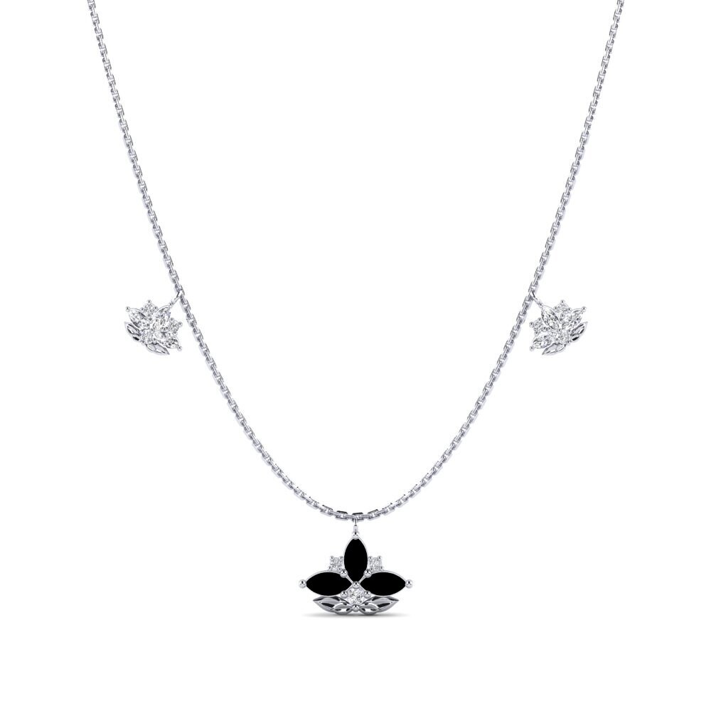 9k Oro Blanco Zafiro negro Collar de Mujer Galanthus