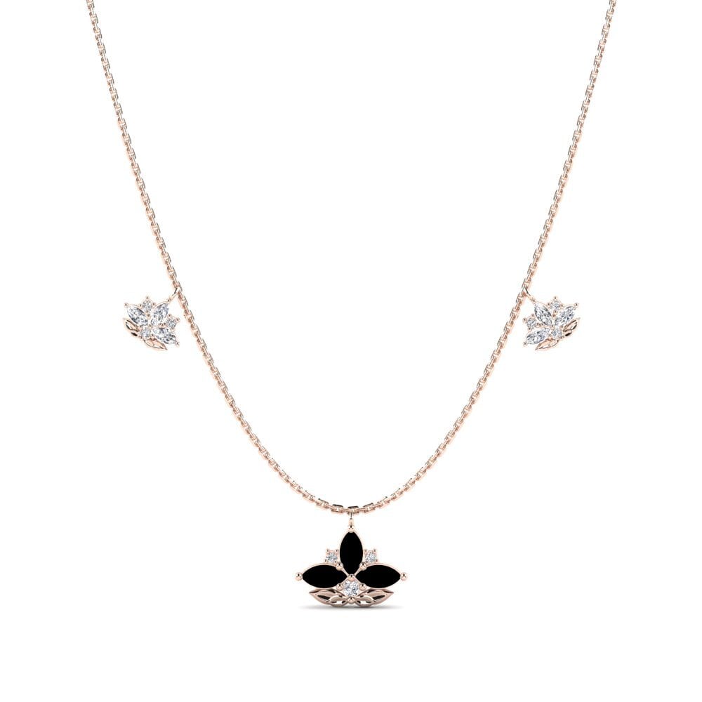 14k Oro Rosa Diamante Negro Collar de Mujer Galanthus