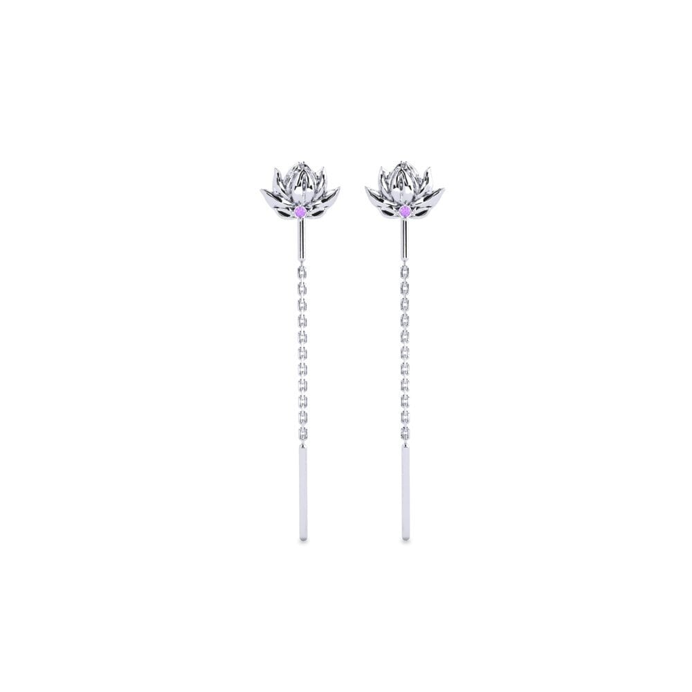 Vàng Trắng 14K Đá Thạch Anh Tím Bông tai nữ Hamingja