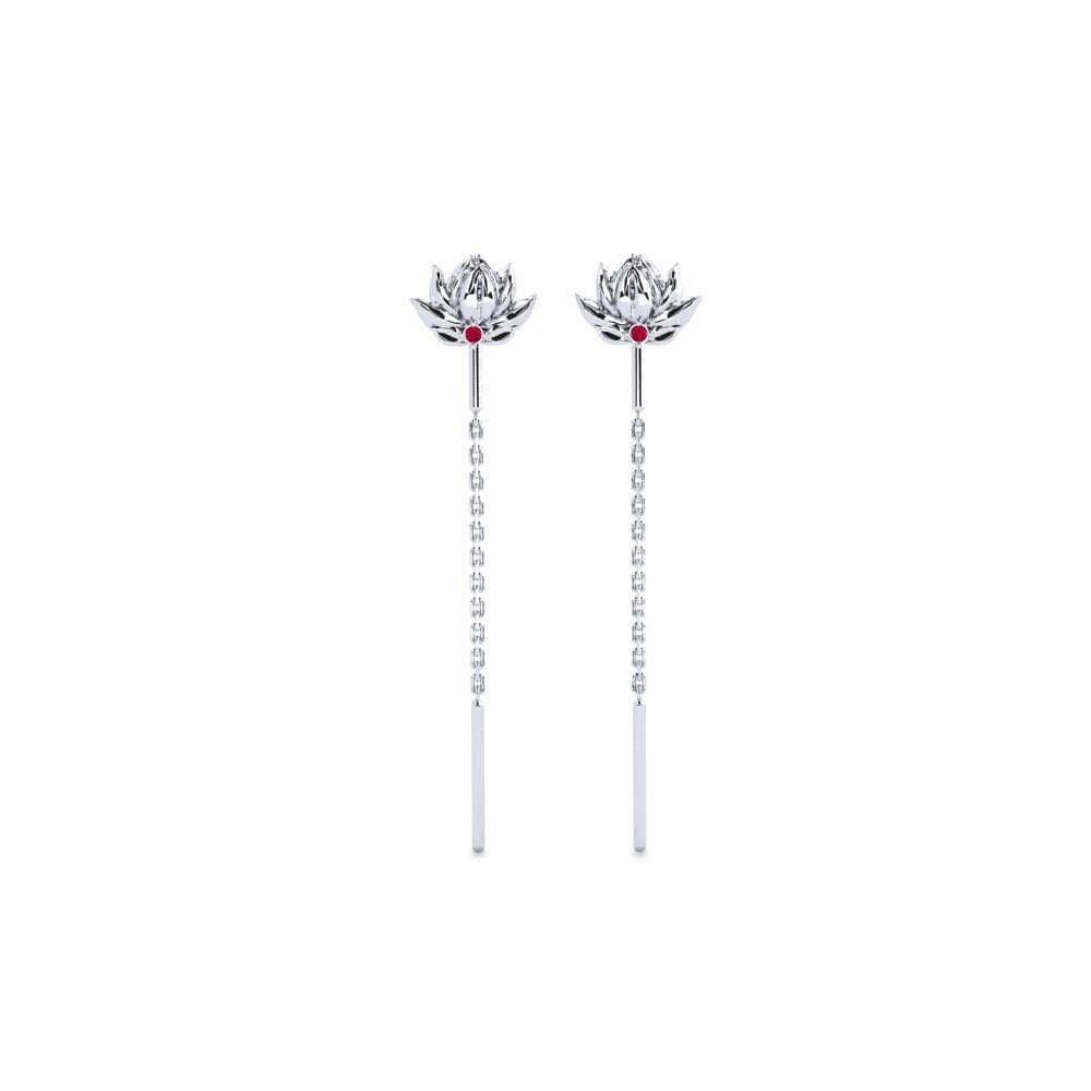 Vàng Trắng 14K Đá Ruby / Hồng Ngọc Bông tai nữ Hamingja
